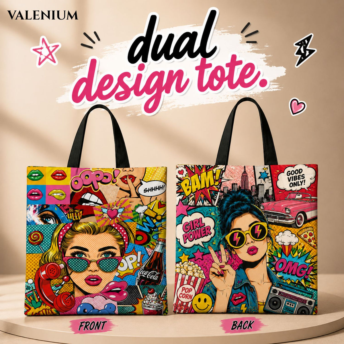 Valenium Pop Art Fusion Canvas Tote Bag