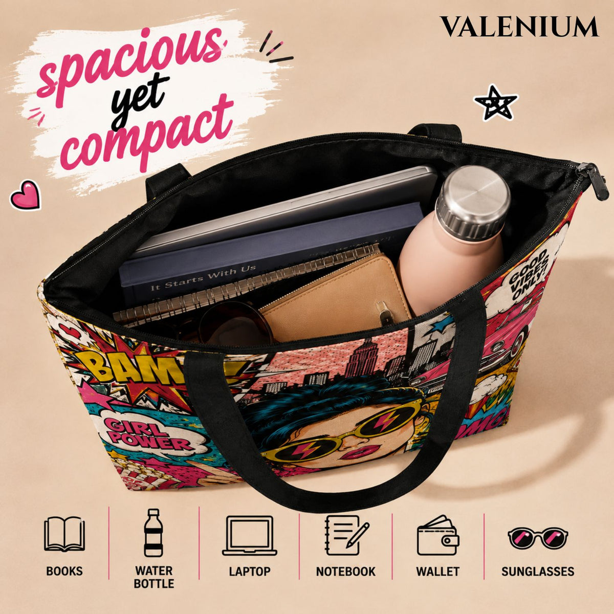 Valenium Pop Art Fusion Canvas Tote Bag