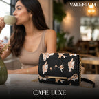 Valenium Women Girls Floral Print Sling Bag Crossbody (Black)