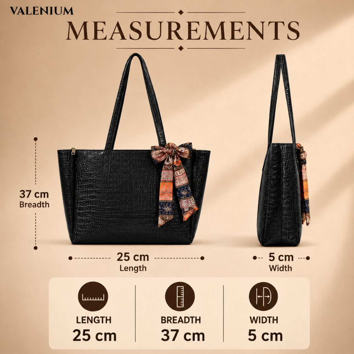 Valenium Croco Textured Shoulder HandBag (Jet Black)