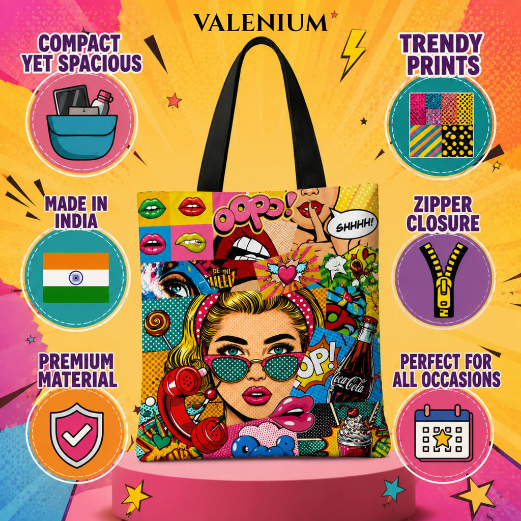 Valenium Pop Art Fusion Canvas Tote Bag