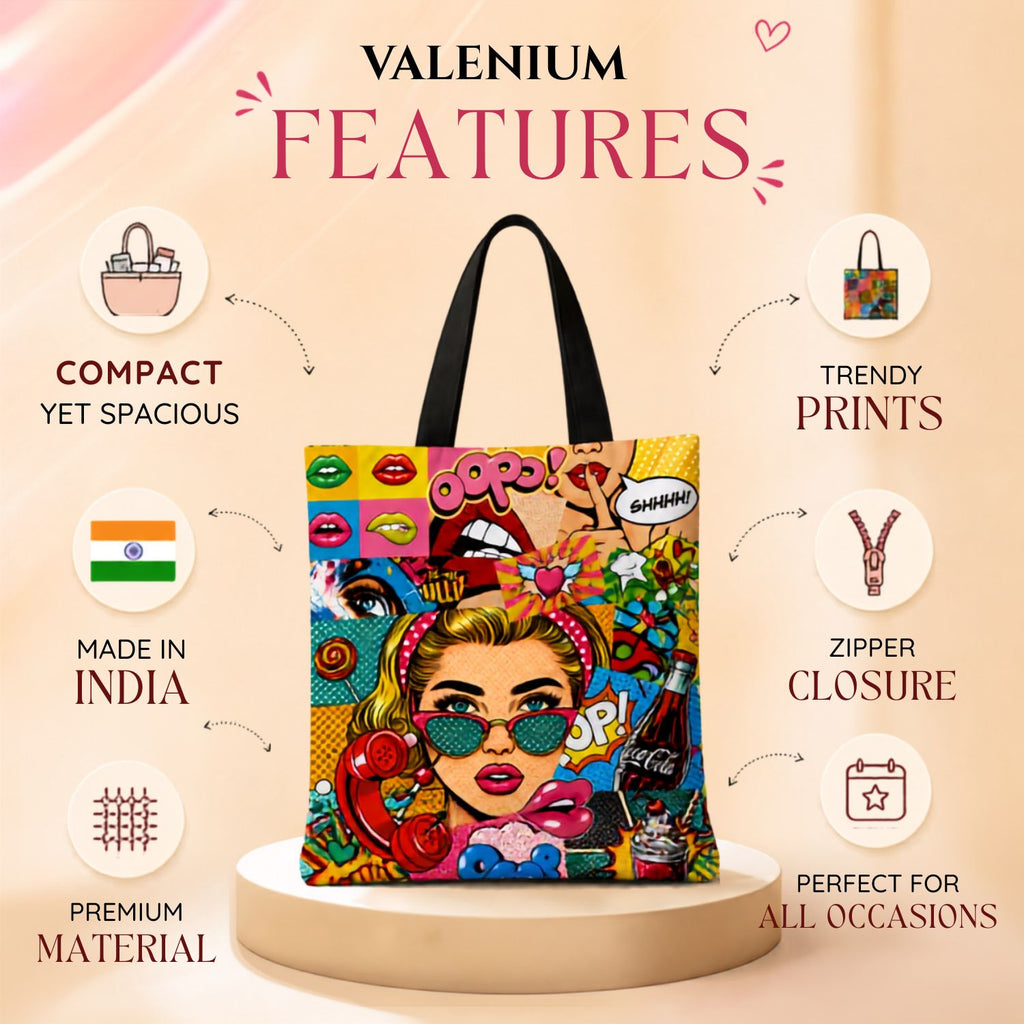 Valenium Pop Art Fusion Canvas Tote Bag