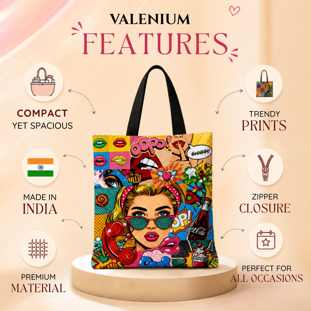Valenium Pop Art Fusion Canvas Tote Bag