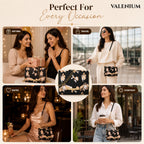 Valenium Women Girls Floral Print Sling Bag Crossbody (Black)