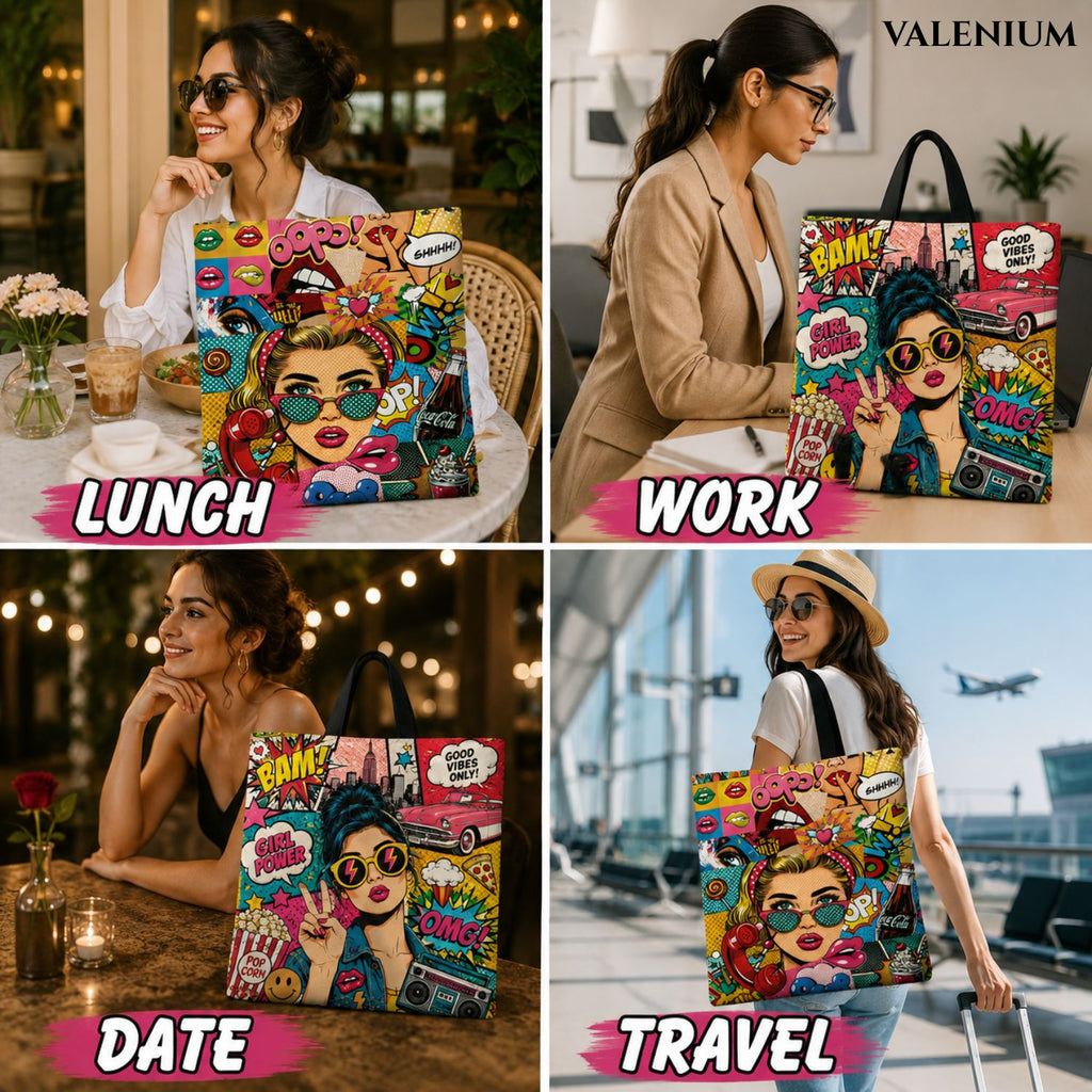 Valenium Pop Art Fusion Canvas Tote Bag