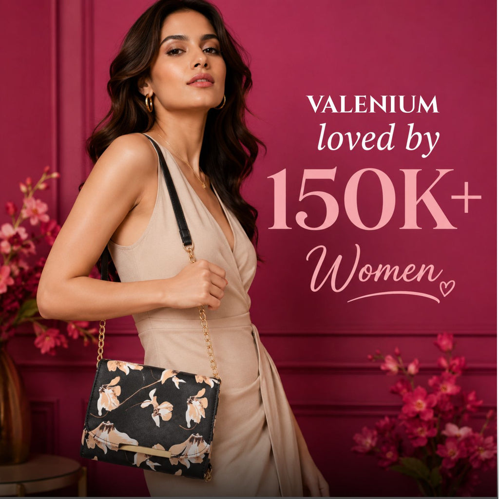 Valenium Women Girls Floral Print Sling Bag Crossbody (Black)
