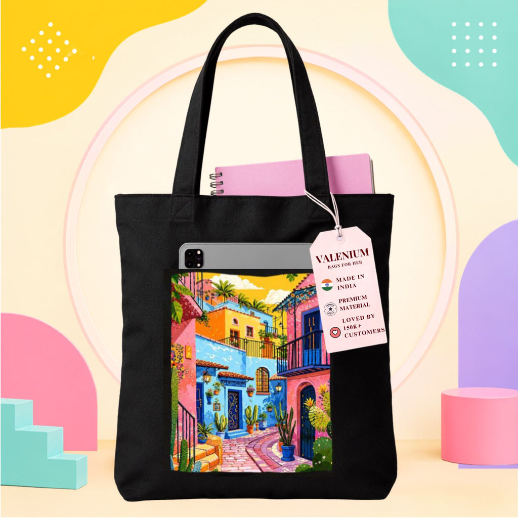 Valenium Mediterranean City Printed Tote Bag