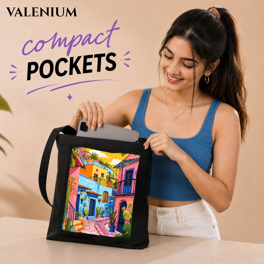 Valenium Mediterranean City Printed Tote Bag