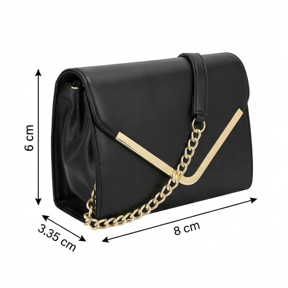 Valenium V-Flap Crossbody Sling Bag (Black)