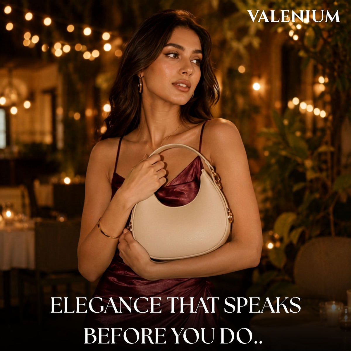 Valenium Half Moon Cream Sling Bag with Double Strap