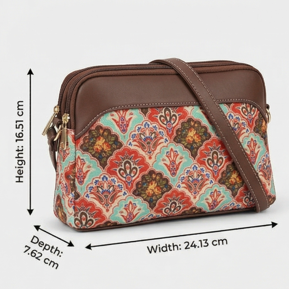Valenium Printed Sling Bag (Brown)