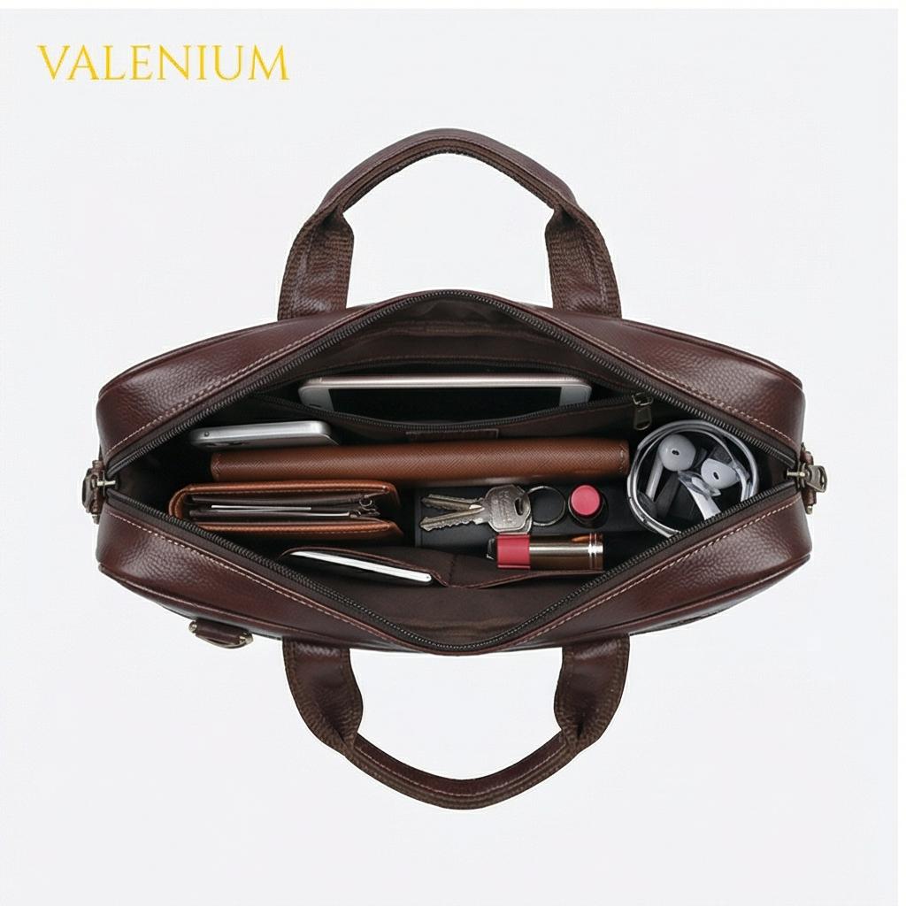 Valenium Men's Laptop PU Briefcase Bag (Brown)