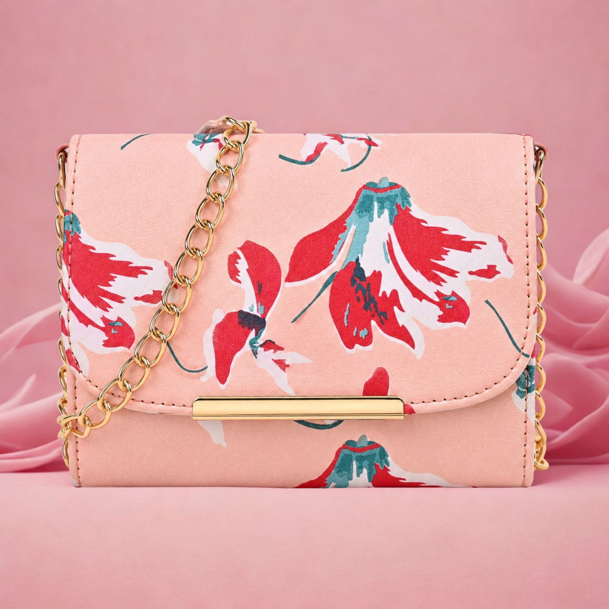 Valenium Women Girls Floral Print Sling Bag Crossbody (Pink)