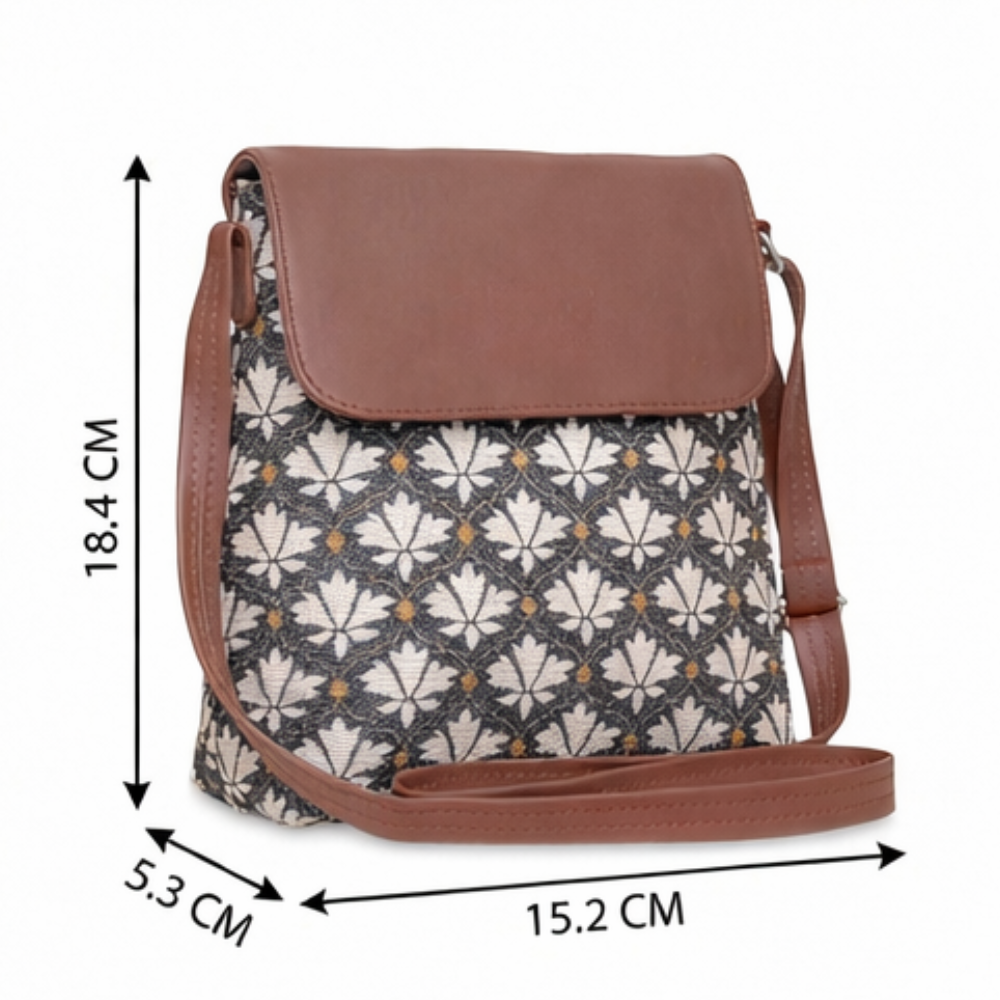 Valenium Printed Structured Sling Bag (Brown)