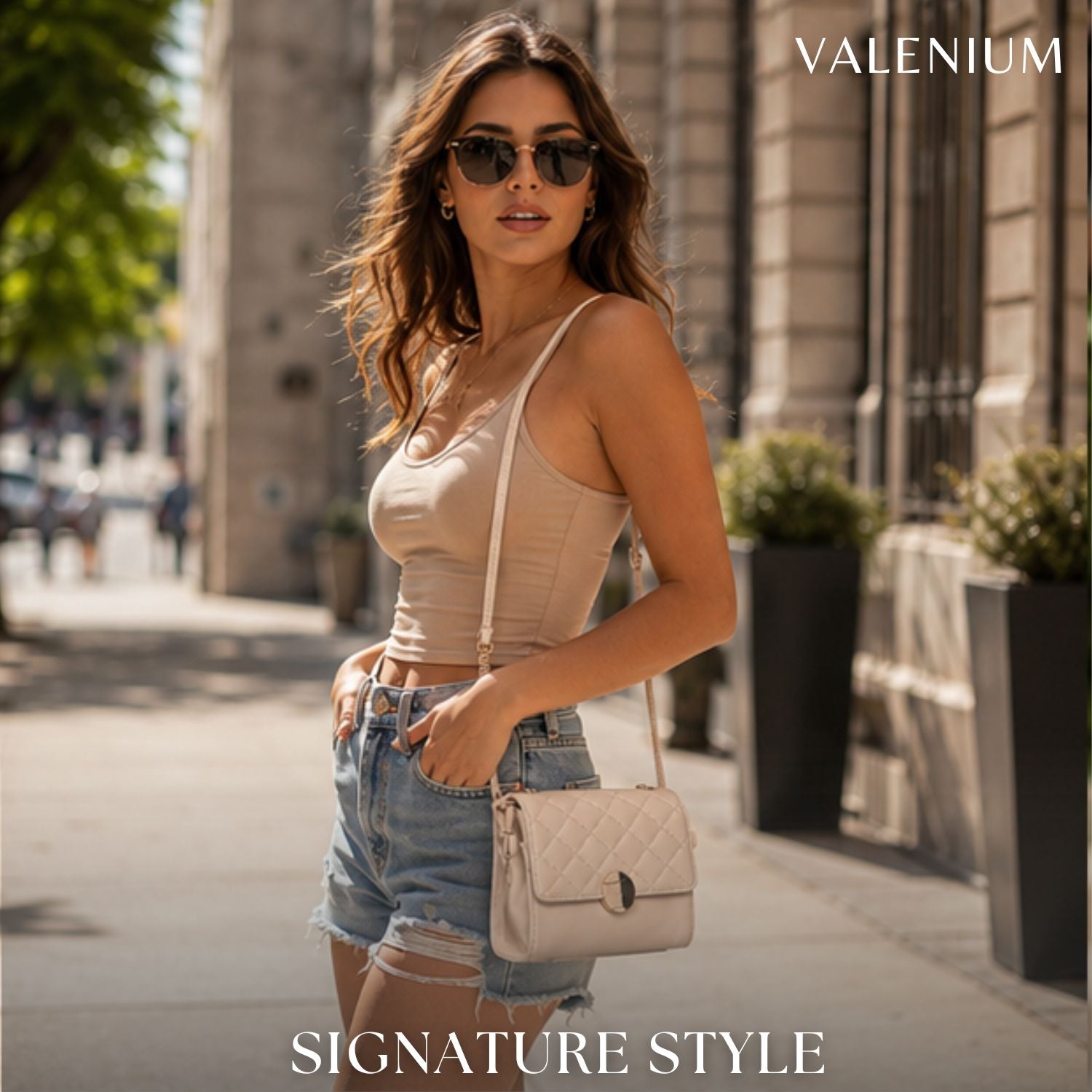 Valenium Quilted Sling Bag (Cream)