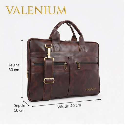 Valenium Men's Laptop PU Briefcase Bag (Brown)