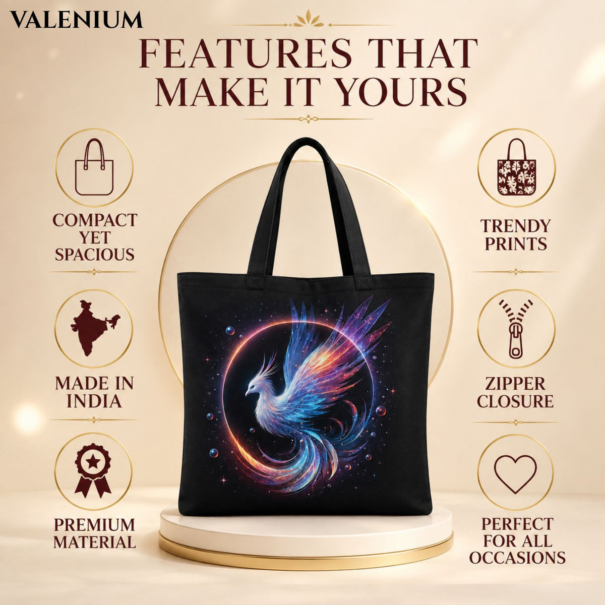 Valenium Glowing Phoenix Ascent Canvas Tote Bag