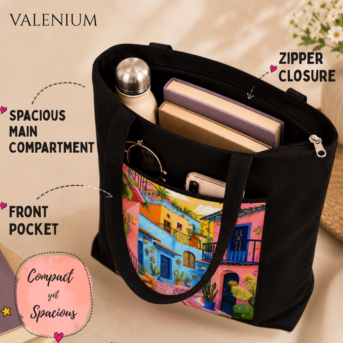 Valenium Mediterranean City Printed Tote Bag