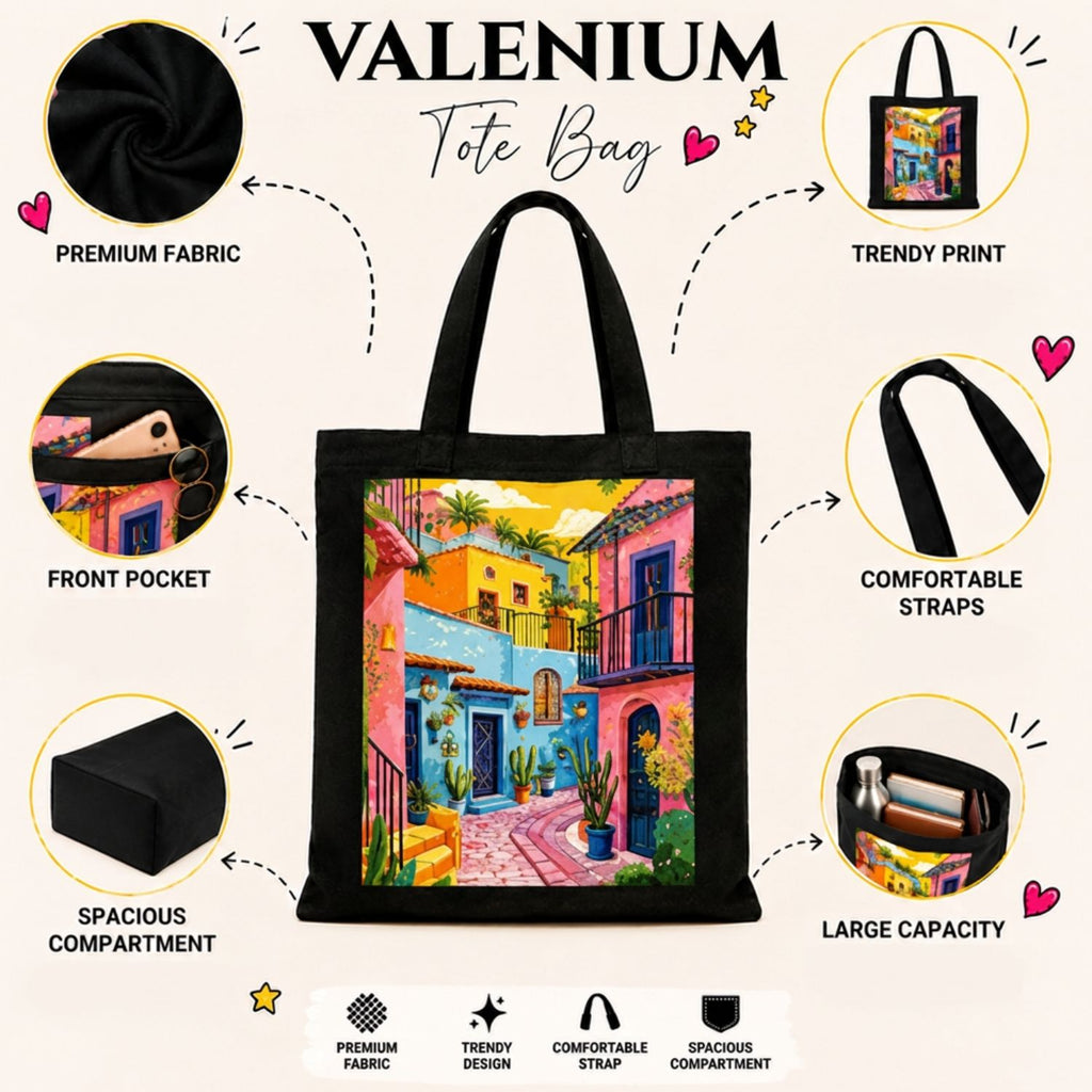 Valenium Mediterranean City Printed Tote Bag