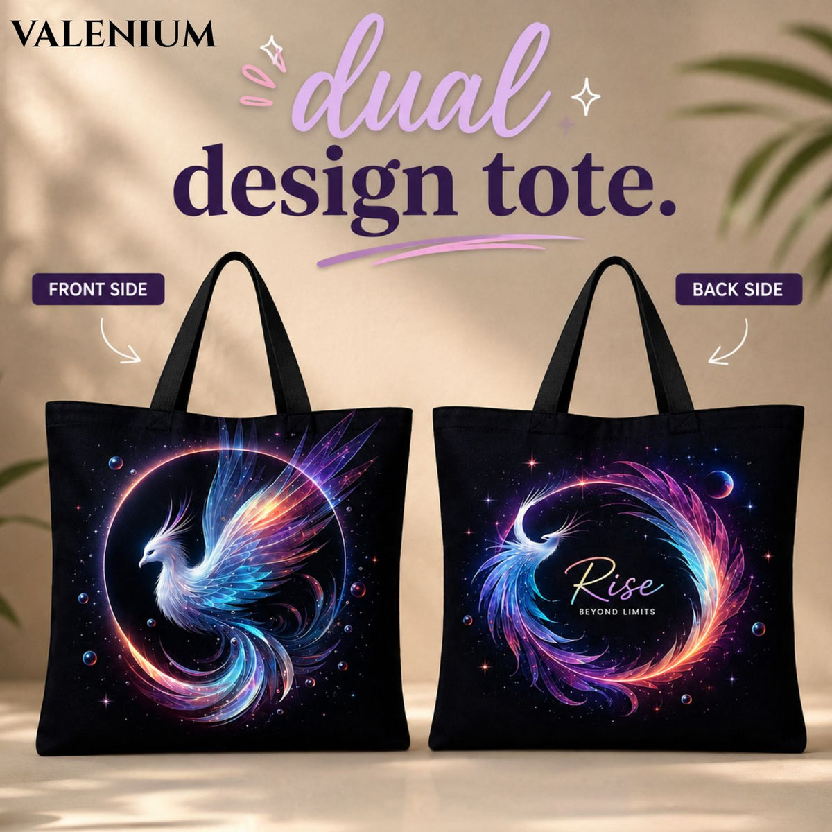 Valenium Glowing Phoenix Ascent Canvas Tote Bag