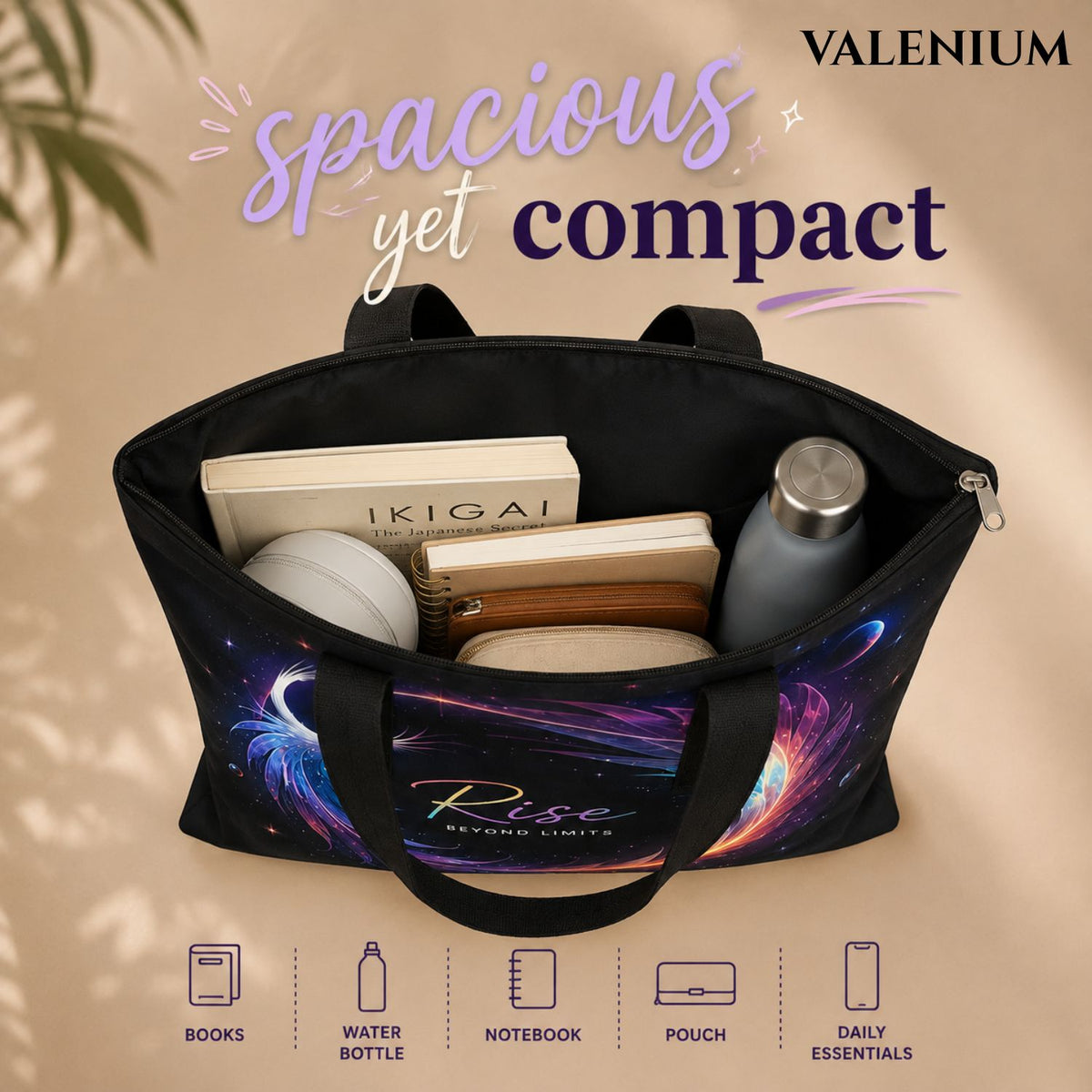 Valenium Glowing Phoenix Ascent Canvas Tote Bag