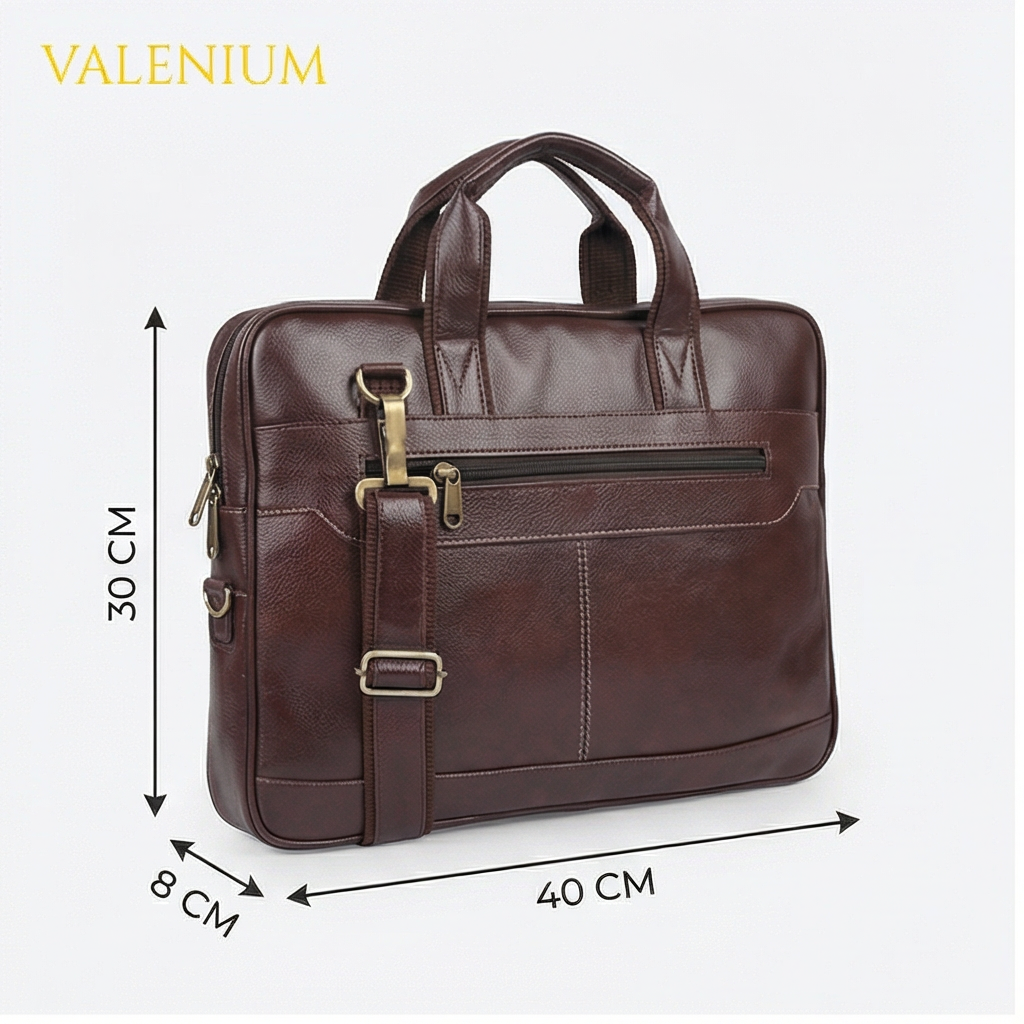Valenium Men's Laptop PU Briefcase Bag (Brown)