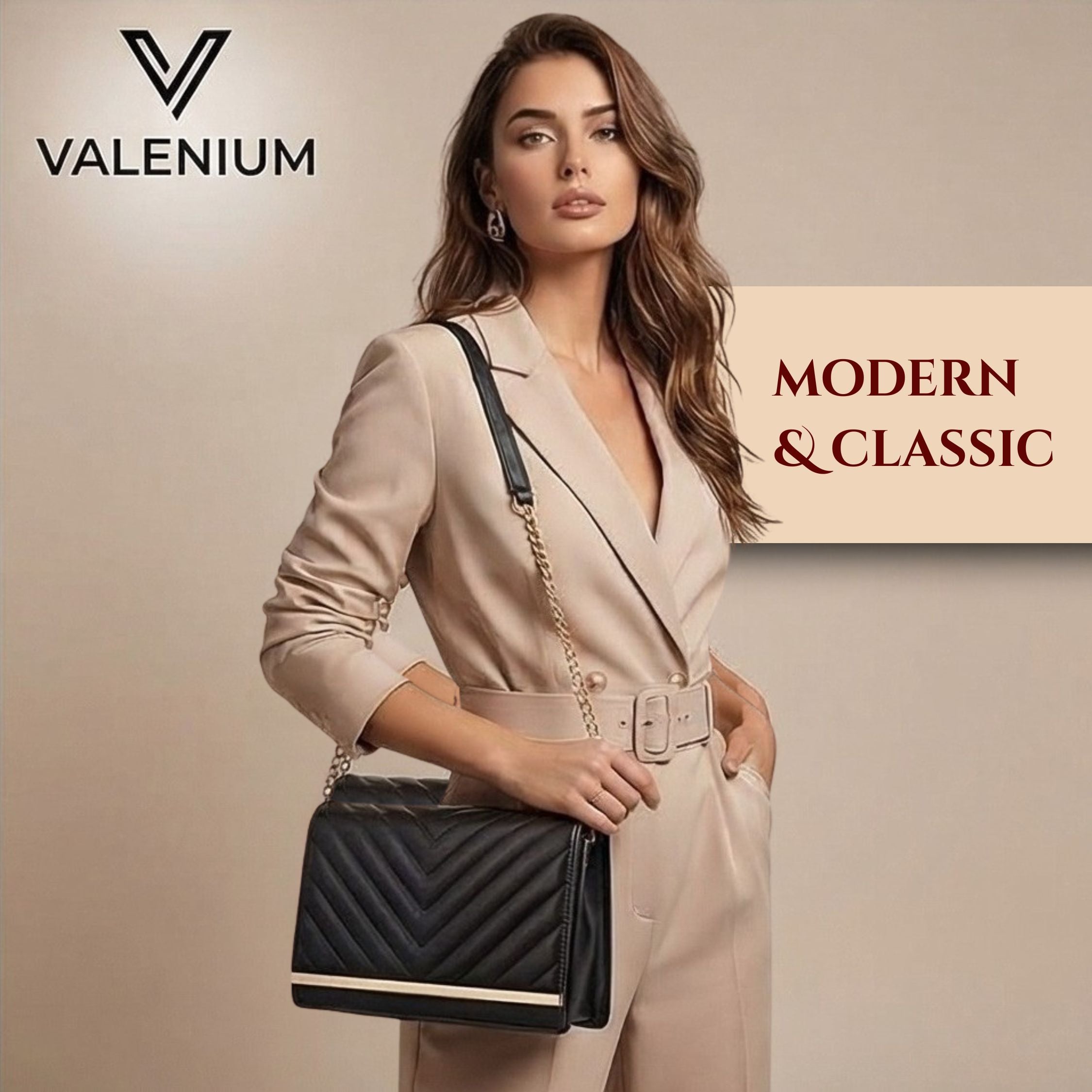 Valenium Sling Bag with Gold Chain (Black)