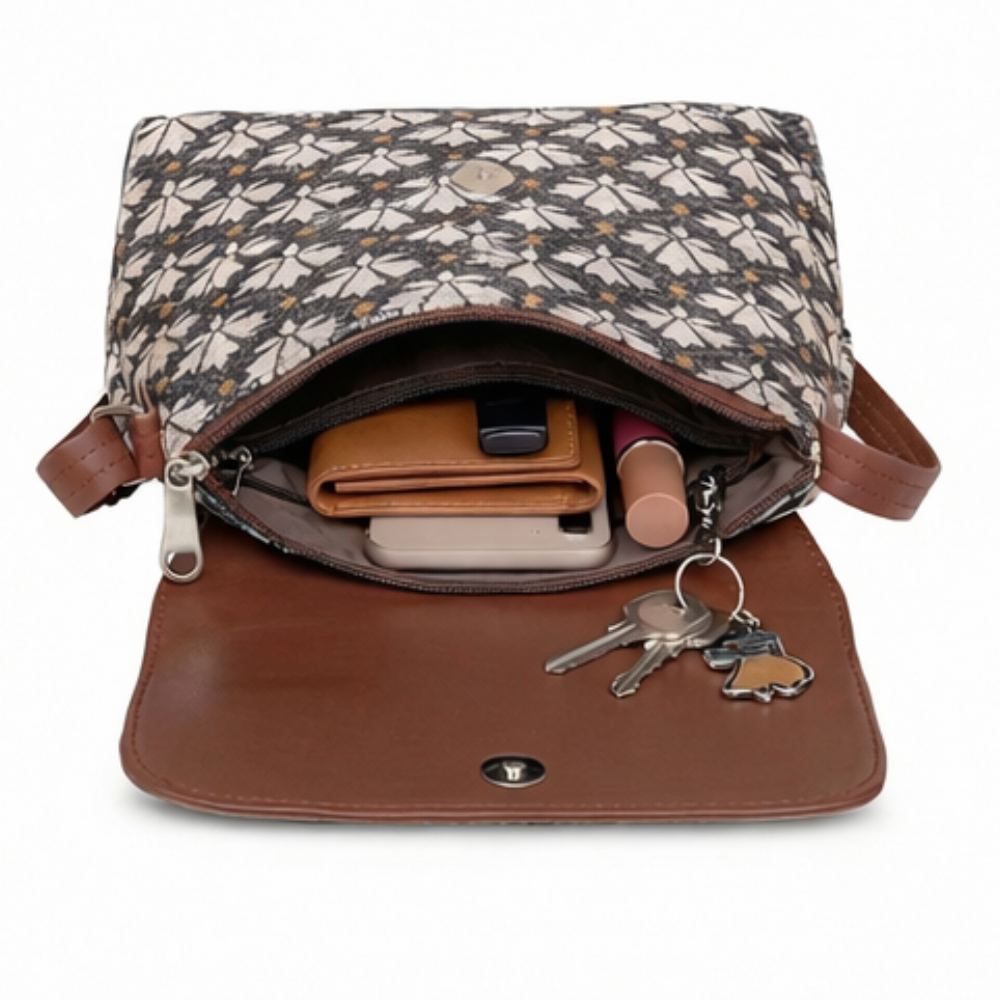 Valenium Printed Structured Sling Bag (Brown)