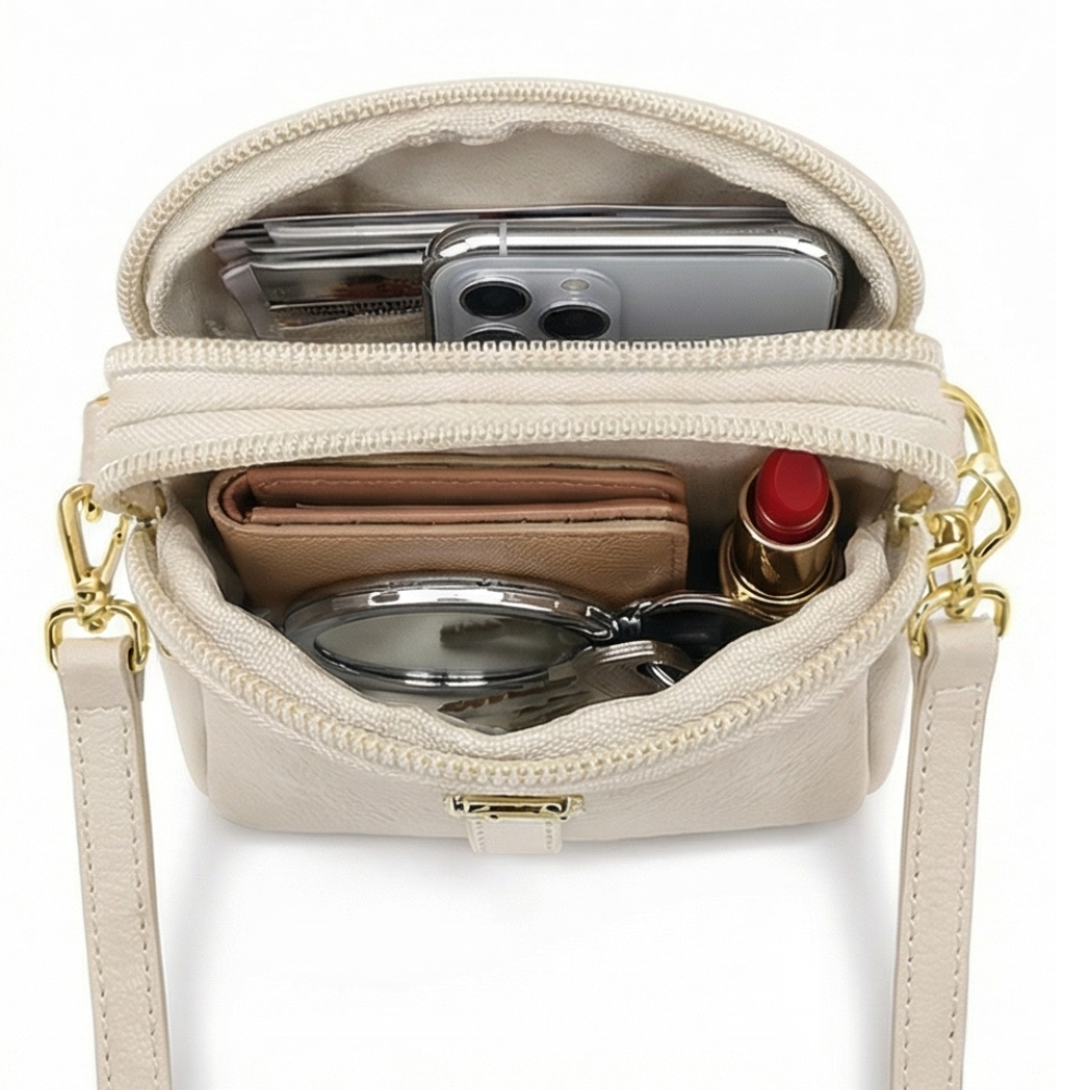Valenium Leather Crossbody Sling Bag (Beige)