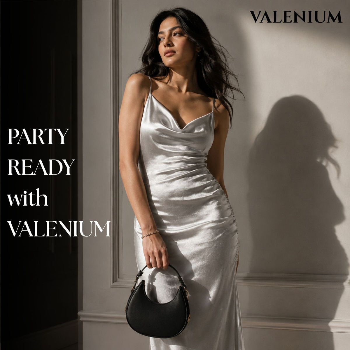 Valenium Black Half Moon Sling Bag with Double Strap