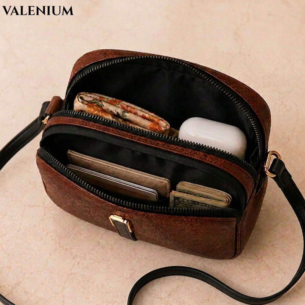 Valenium Quilted Cross Body Sling Bag ( Dark Brown )