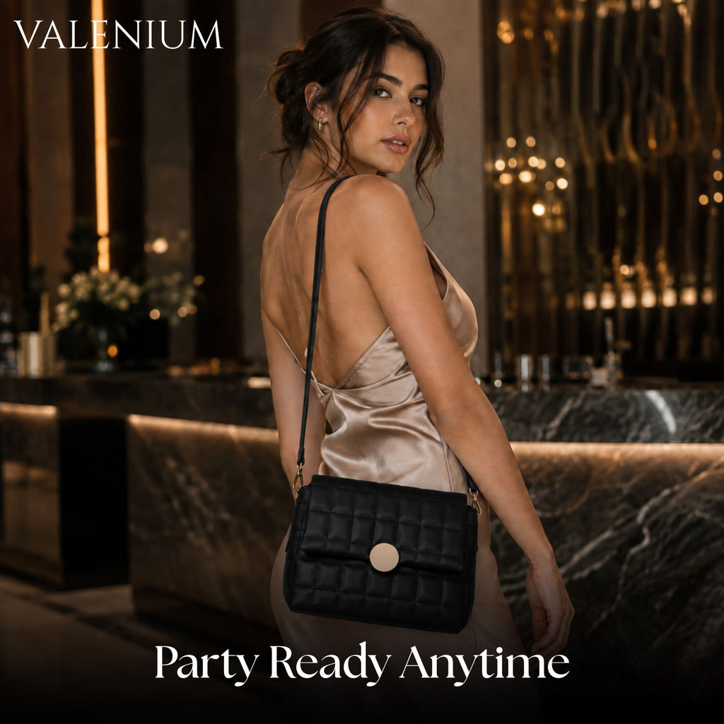 Valenium Quilted Cross Body Sling Bag (Black)