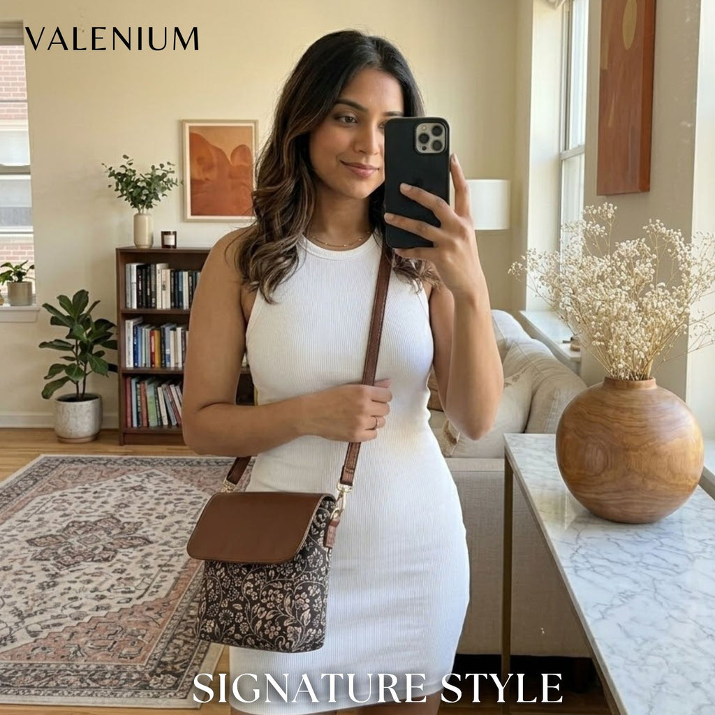 Valenium Printed Sling Bag (Brown & Black)