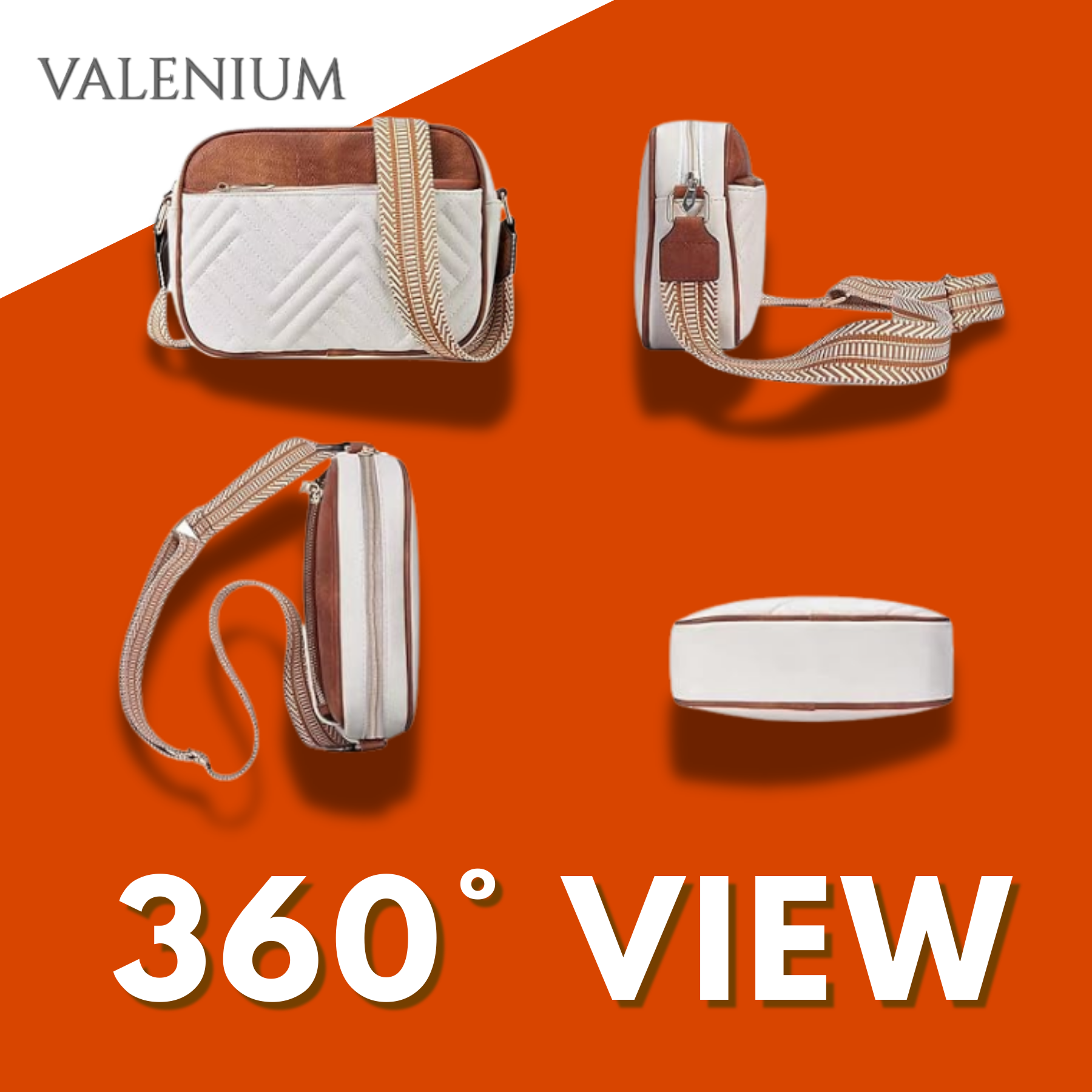 Valenium Cross Body Sling Bag (Brown & White)