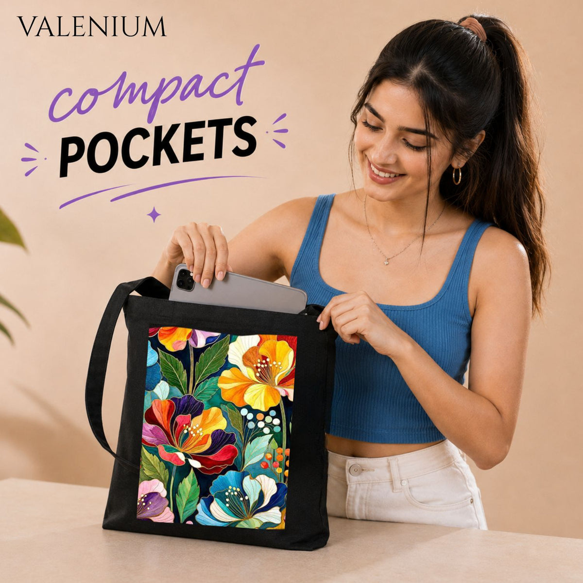 Valenium Citrus Bloom Printed Tote Bag