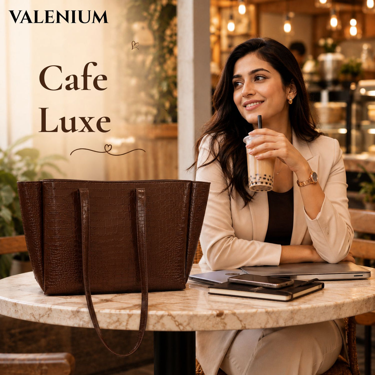 Valenium Coffee Brown Shoulder HandBag