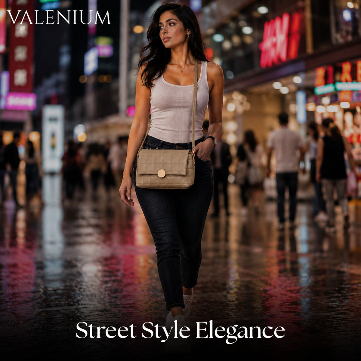 Valenium Quilted Cross Body Sling Bag (Olive)