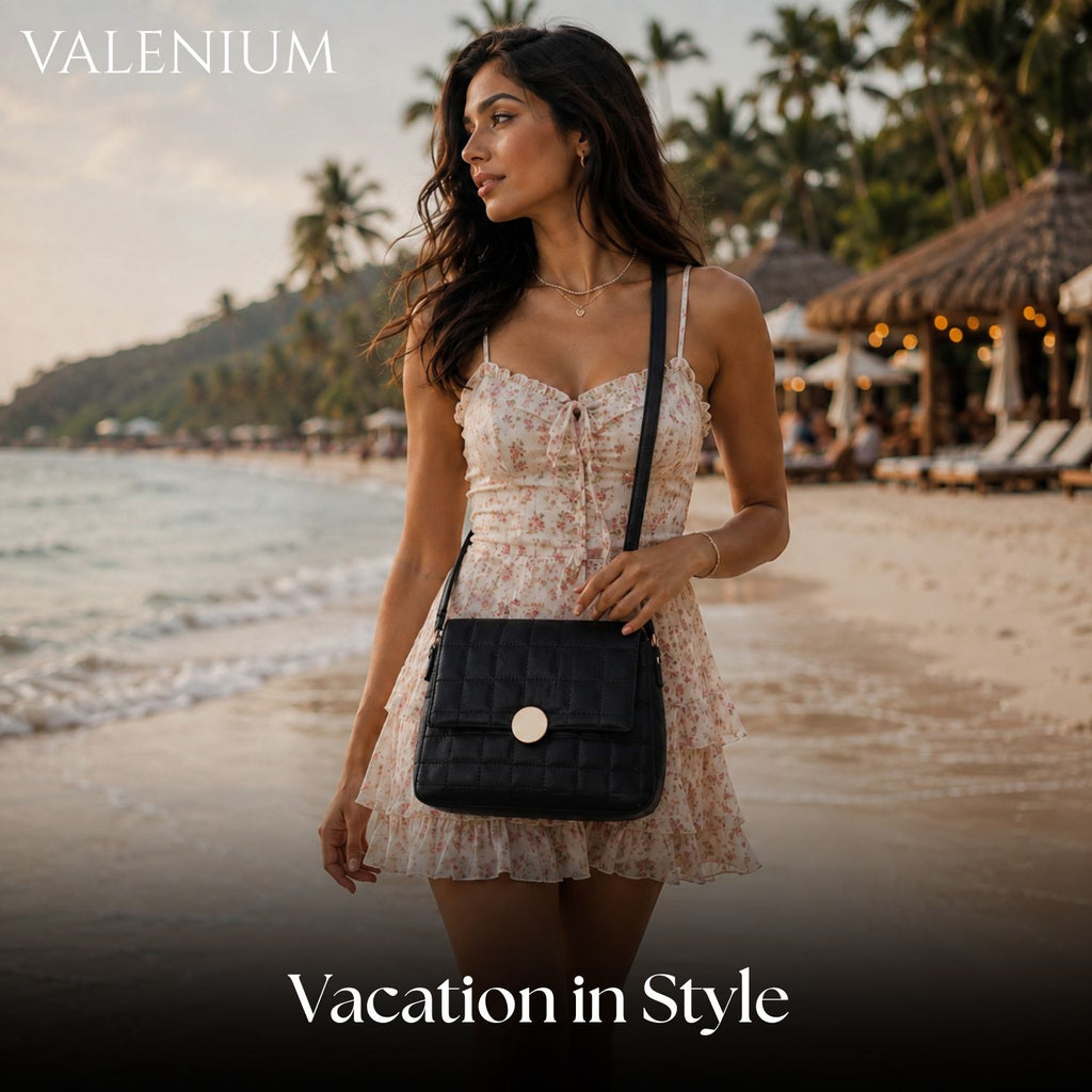 Valenium Quilted Cross Body Sling Bag (Black)