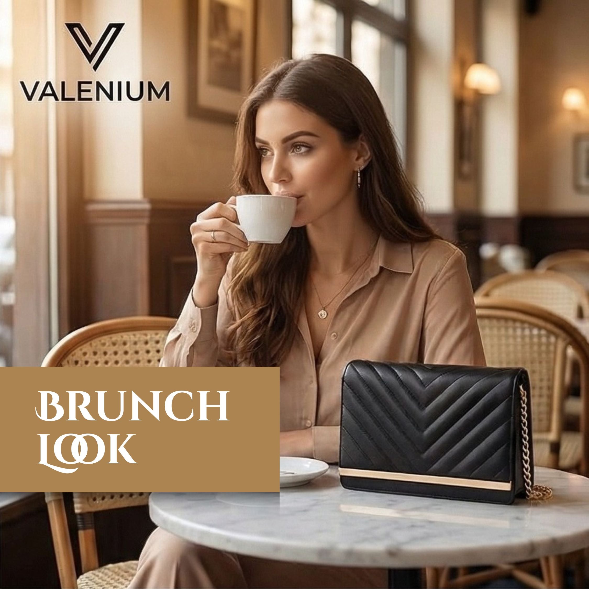 Valenium Sling Bag with Gold Chain (Black)