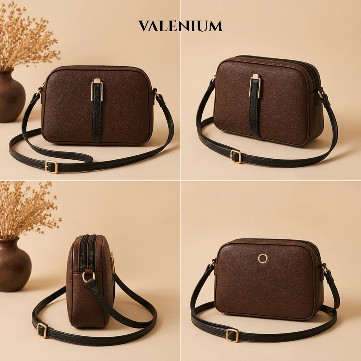 Valenium Quilted Cross Body Sling Bag ( Dark Brown )