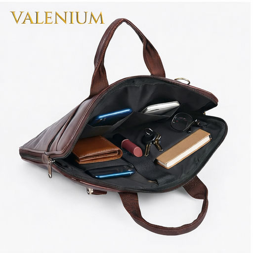 Valenium Men's Laptop PU Briefcase Bag (Brown)