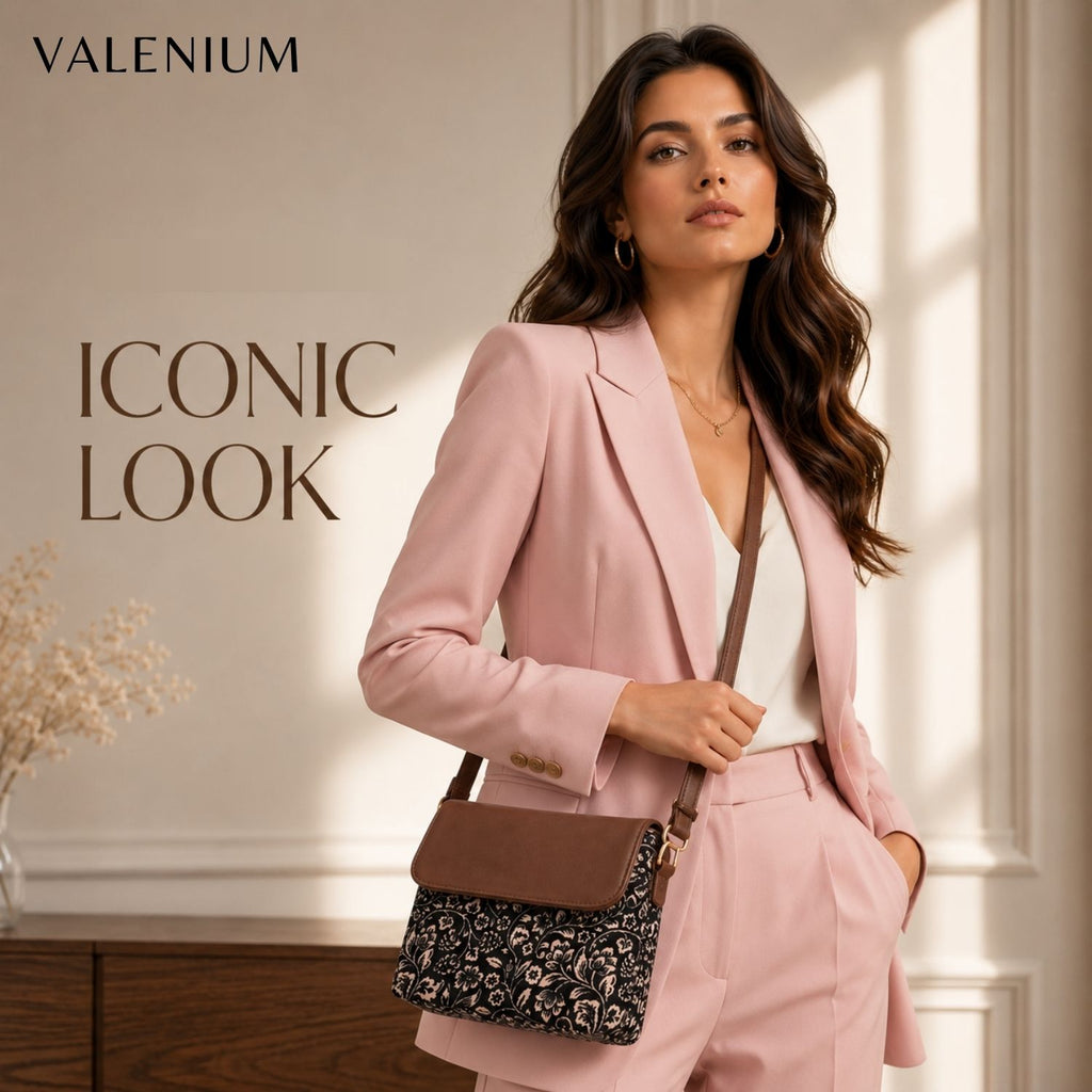 Valenium Printed Sling Bag (Brown & Black)