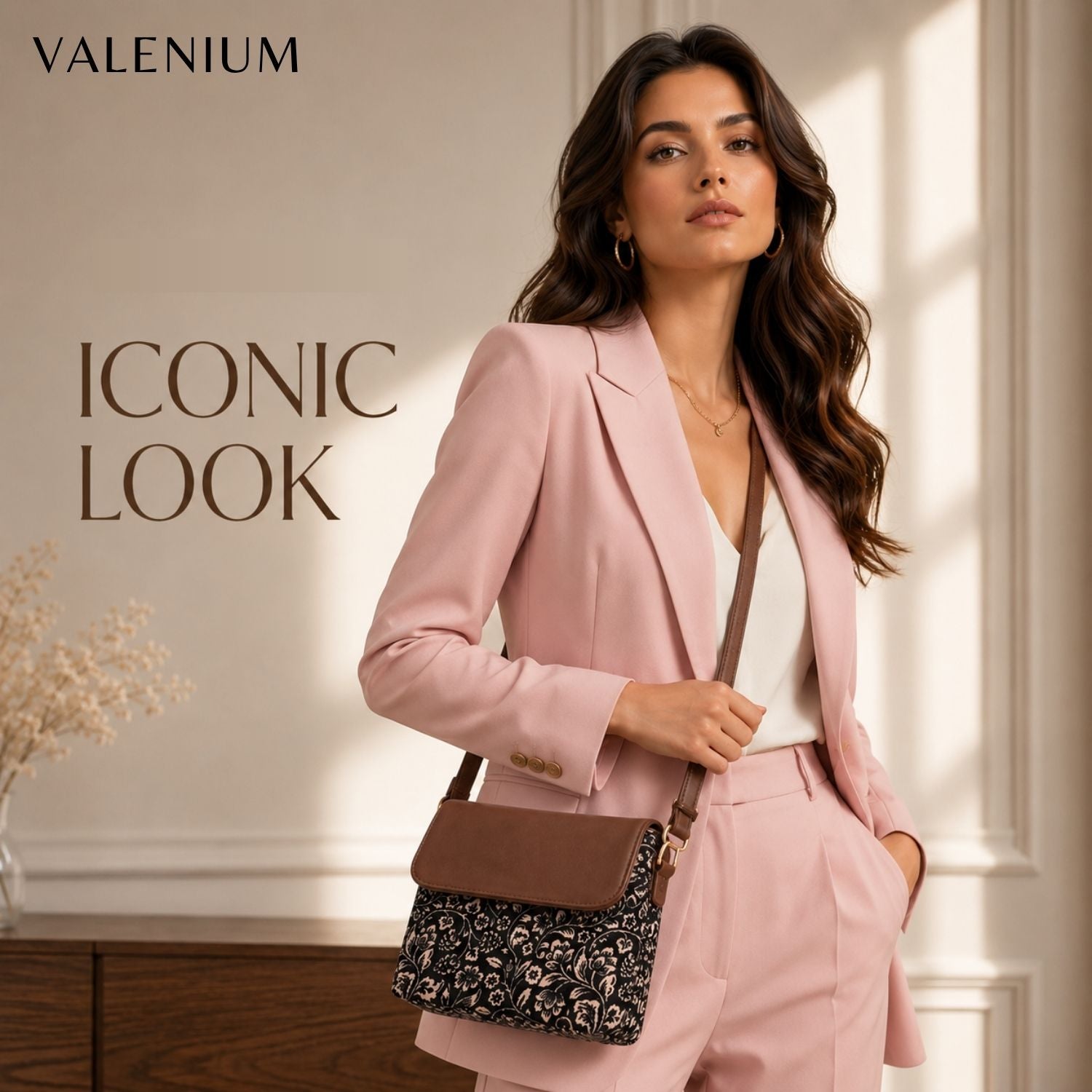 Valenium Printed Sling Bag (Brown & Black)