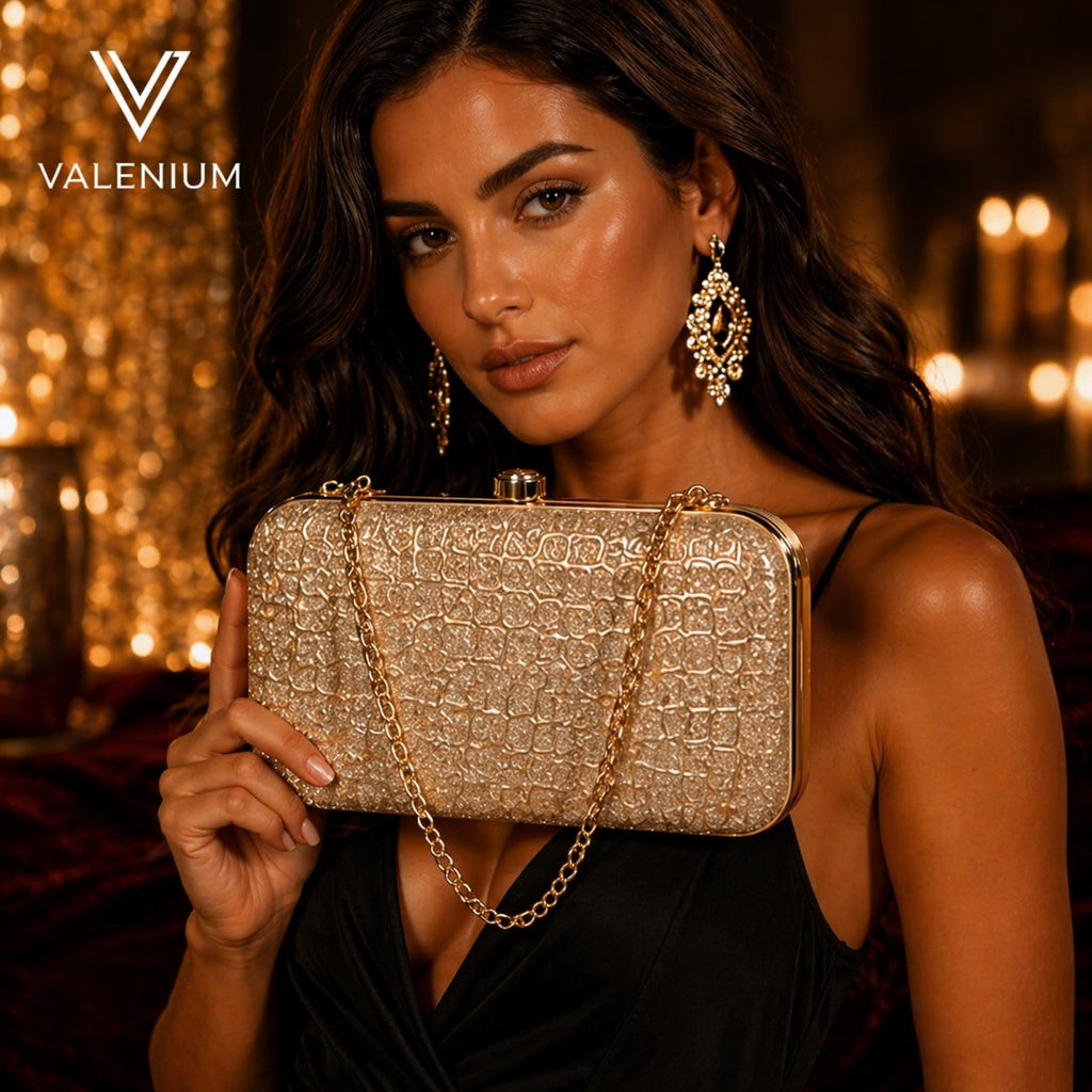Valenium Clutch Sling Bag with Chain (Golden)