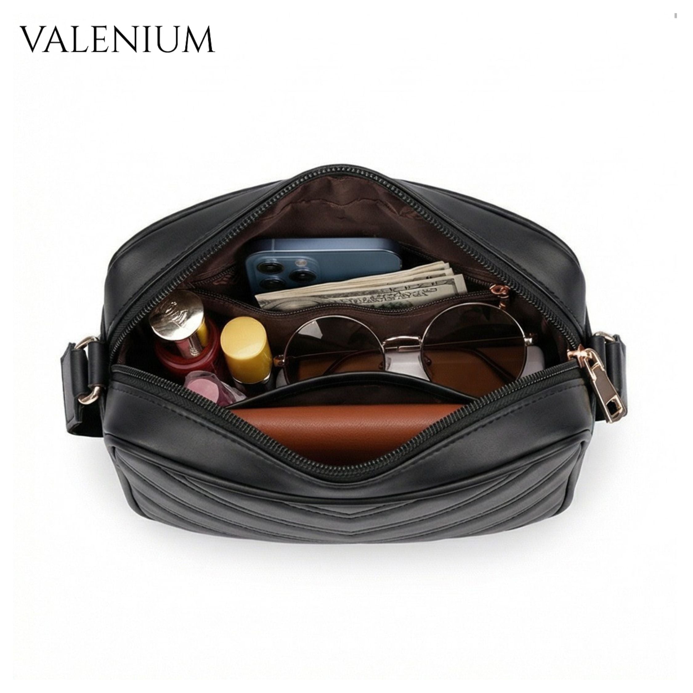 Valenium Cross Body Sling Bag with Pouch (Black)