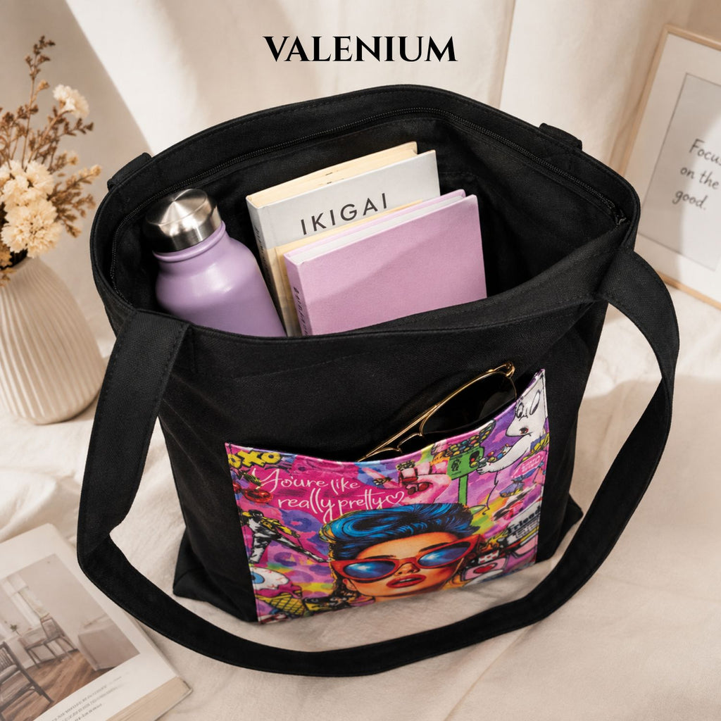 Valenium Retro Pop Printed Tote Bag