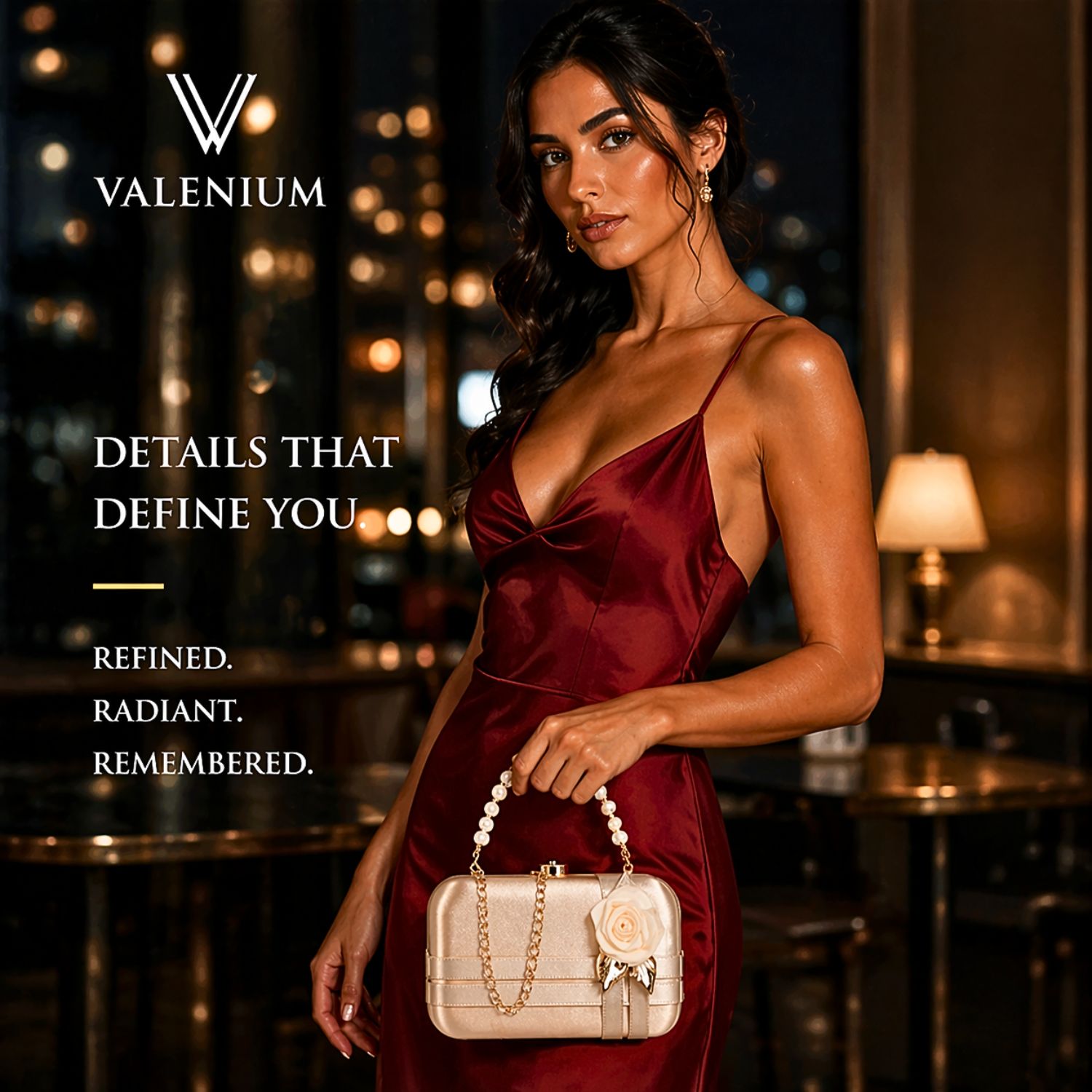Valenium Flower Clutch Sling Bag (Rose Gold)