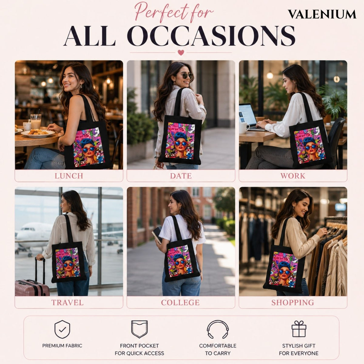 Valenium Retro Pop Printed Tote Bag