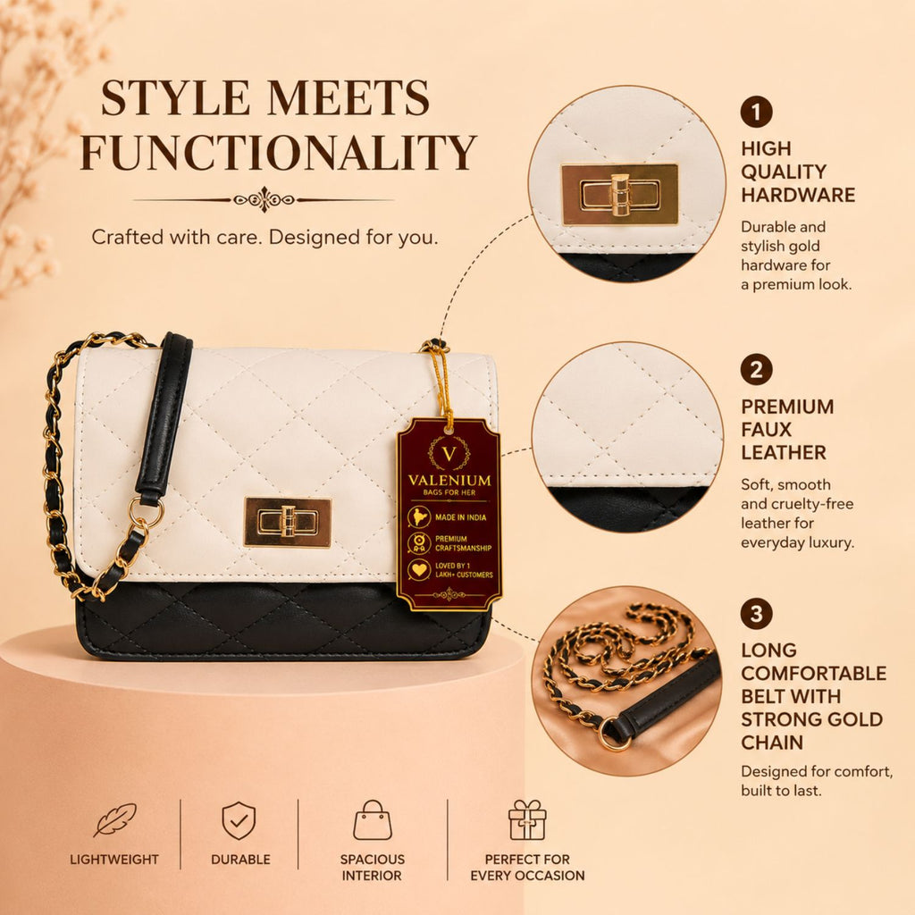 Valenium Quilted Chain Sling Bag (Off-white)
