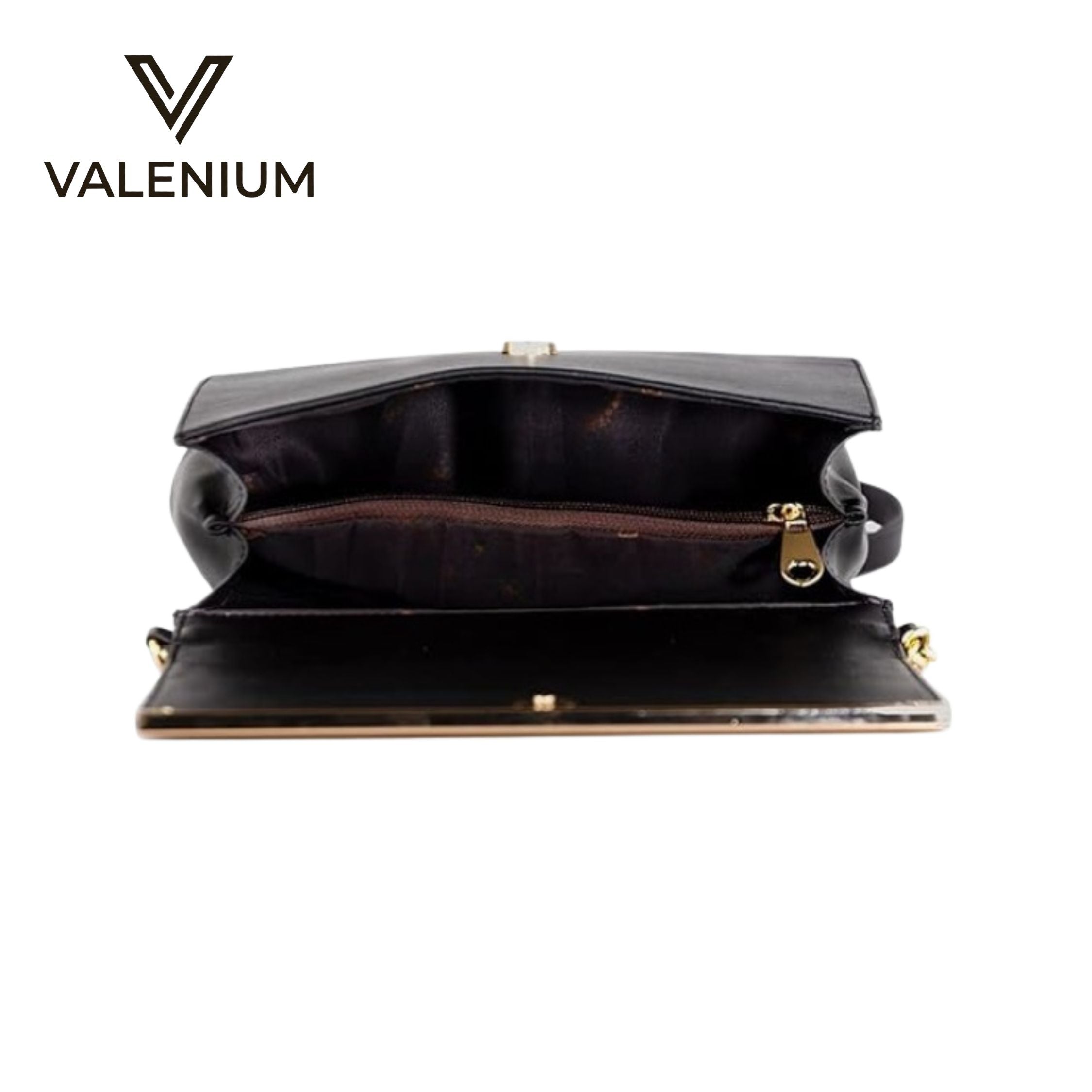 Valenium Sling Bag with Gold Chain (Black)